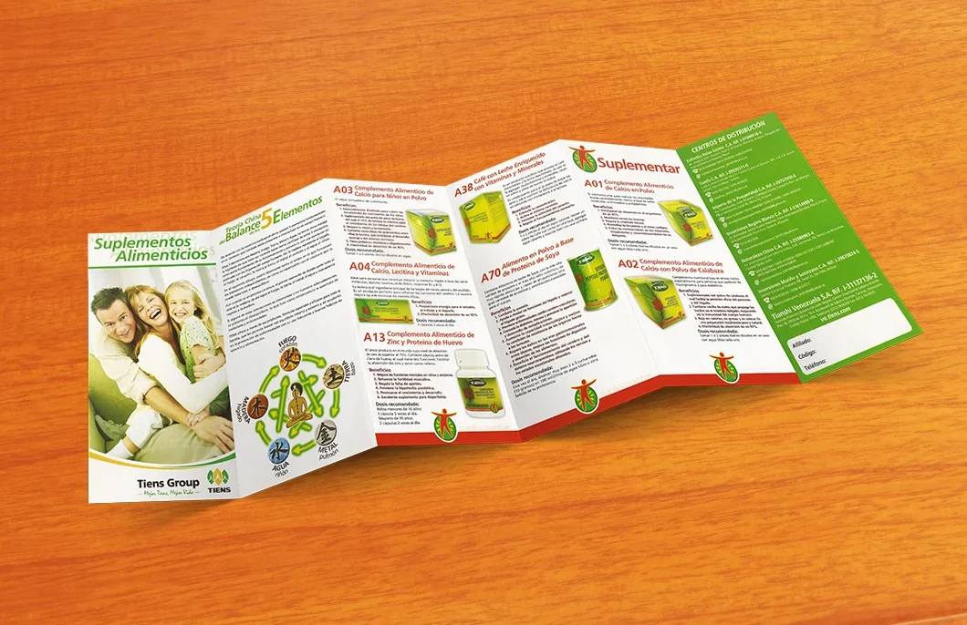 Folleto desplegable para Tiens