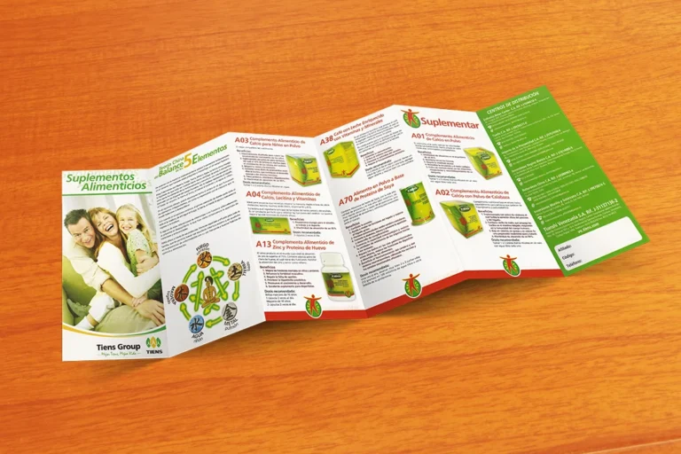 Folleto desplegable para Tiens