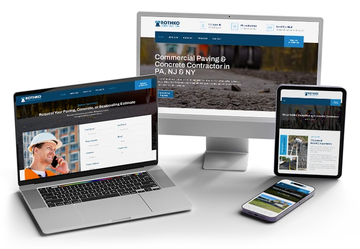 Web de Rothko, empresa de pavimentaci&oacute;n y hormig&oacute;n, dise&ntilde;ada por Confetti y vista en varios dispositivos