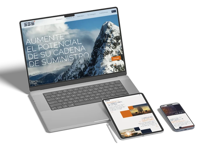 Web de SSB, empresa de log&iacute;stica y cadena de suministro, dise&ntilde;ada por Confetti, en port&aacute;til, tablet y m&oacute;vil