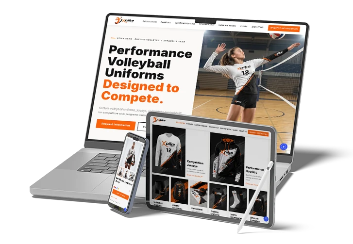 Tienda online de uniformes de voleibol Xpike dise&ntilde;ada por Confetti, vista en port&aacute;til, tablet y m&oacute;vil