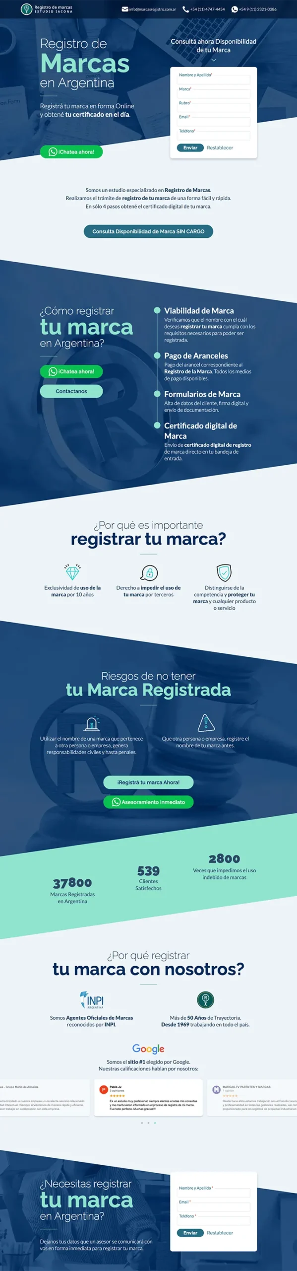 Landing Page responsive dise&ntilde;ada por Confetti para Registro de marcas Estudio Iacona, para promocionar su servicio en Argentina.