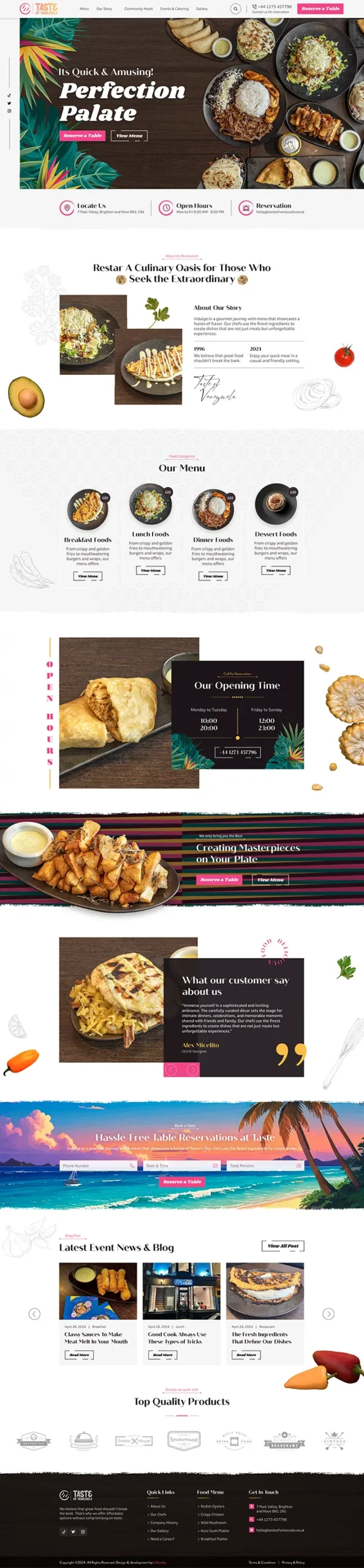 P&aacute;gina web responsive dise&ntilde;ada por Confetti para Taste of Venezuela, restaurante de comida Venezolana de autor en Brighton, Reino Unido. Homepage completa