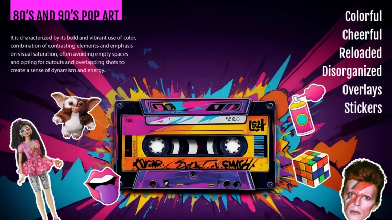 Página del manual de marca de Sigue Girando Party con el concepto del estilo Pop Art de los 80s y 90s usado como referencia.