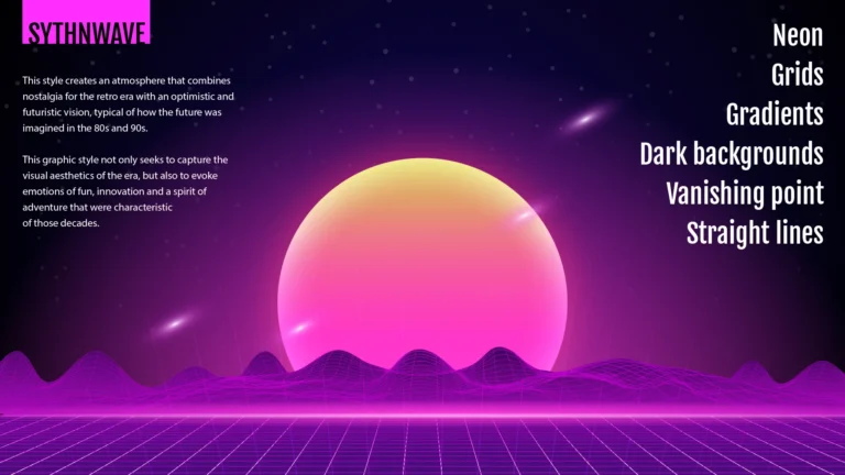 Página del manual de marca de Sigue Girando Party con el concepto del estilo Synthwave usado como referencia.
