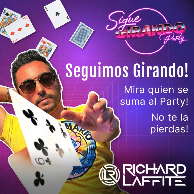 Publicación para Instagram de Sigue Girando Party para anunciar la participación de Richard Laffite