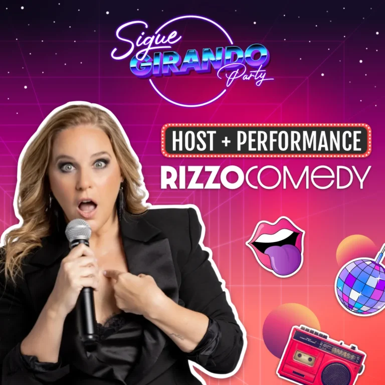 Publicación para Instagram de Sigue Girando Party para anunciar la participación de Rizzo Comedy